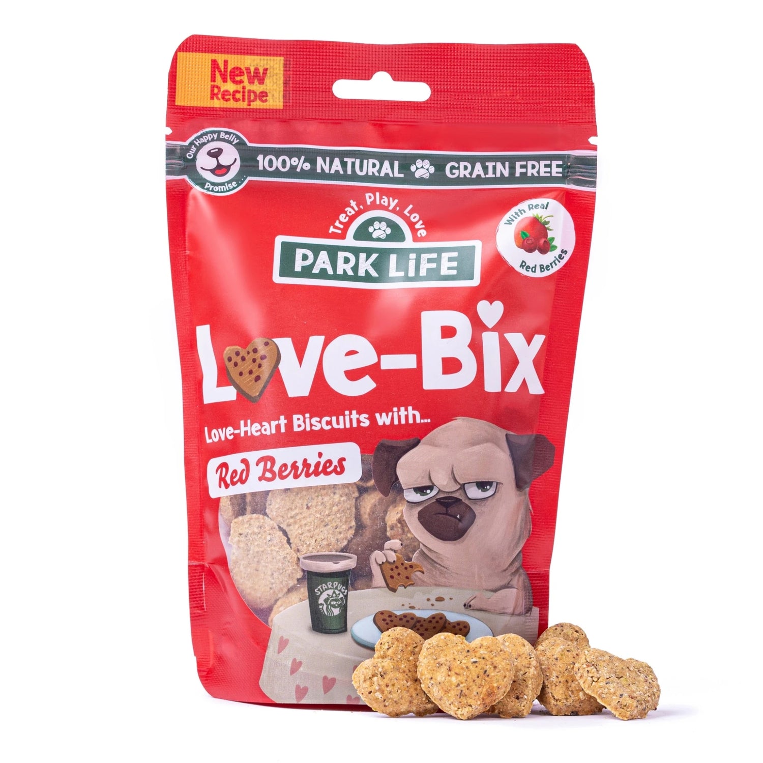 Park Life Love-Bix – Heart-Shaped Dog Treats with Red Berries – Grain-Free &amp; Natural (100g) - Share Happy Outfits