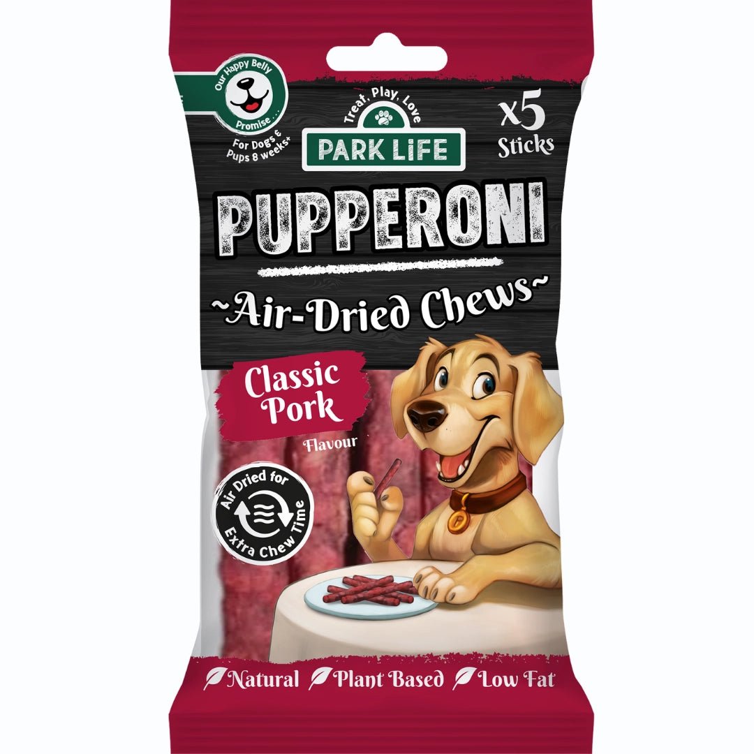 Park Life Pupperoni Chews Dog Treats – Pork Flavour (70g) - Grain-Free, Rawhide-Free Chew Sticks | Low Fat, Long-Lasting Dog Treats - Share Happy Outfits