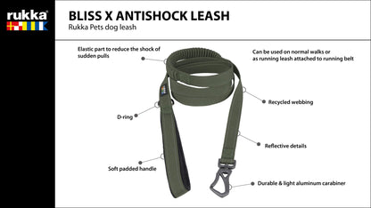 Rukka Bliss X Antishock Leash with features highlighted on a white background