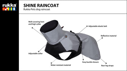 Rukka Pets dog raincoat with features highlighted on a white background