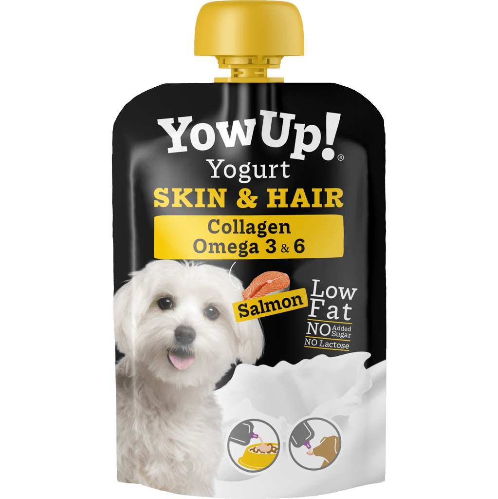Yow Up! Yogurt Skin &amp; Hair product packaging with a dog on a white background