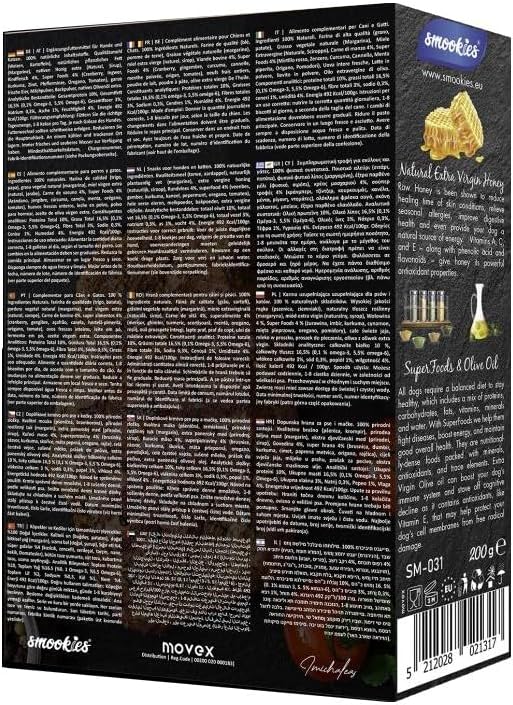 Back view of a product packaging with text and branding on a black background