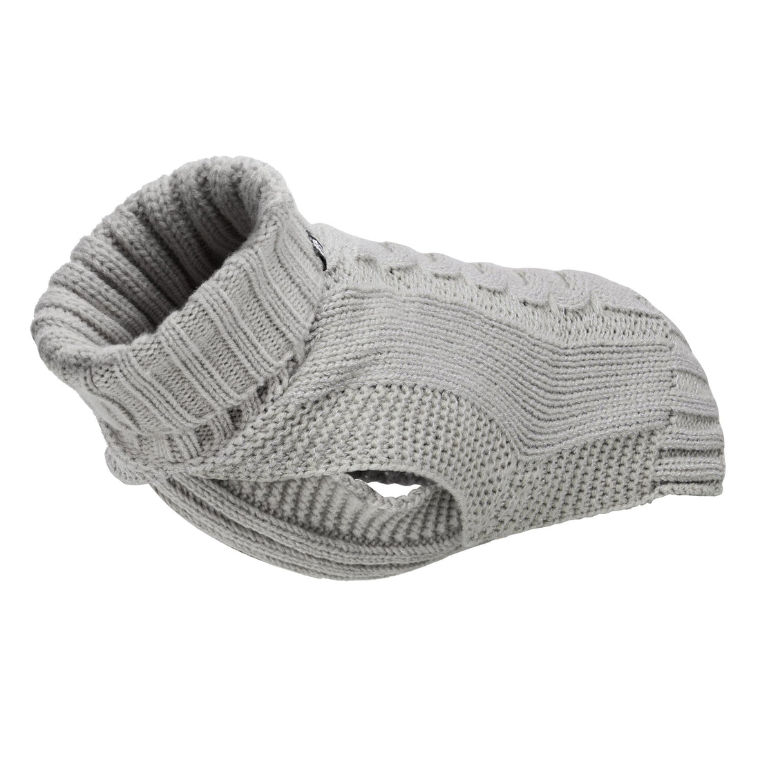 Gray knitted dog boot on a white background