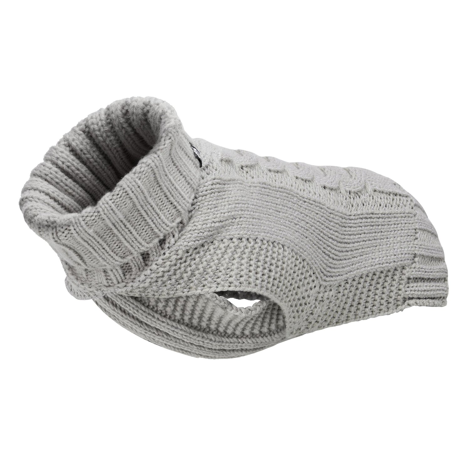 Gray knitted dog boot on a white background