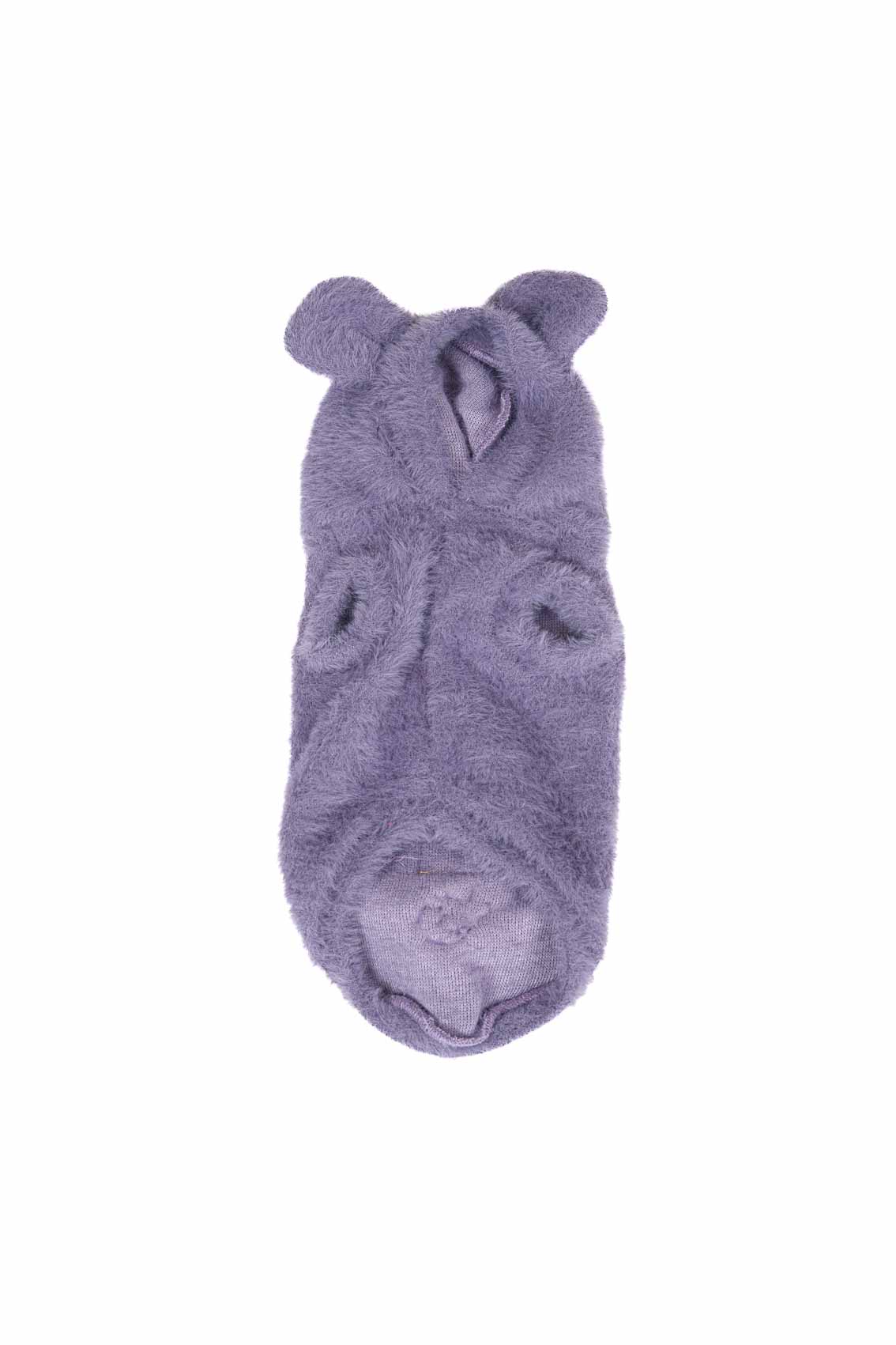 Purple baby bunting with bear ears on a white background
