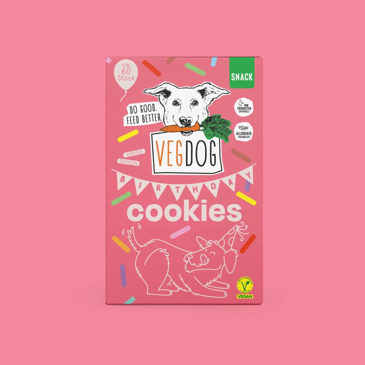 VEGDOG Birthday Cookies | Limited Edition Vegan Dog Biscuits with Pear &amp; Redcurrant (400g) - Share Happy Outfits