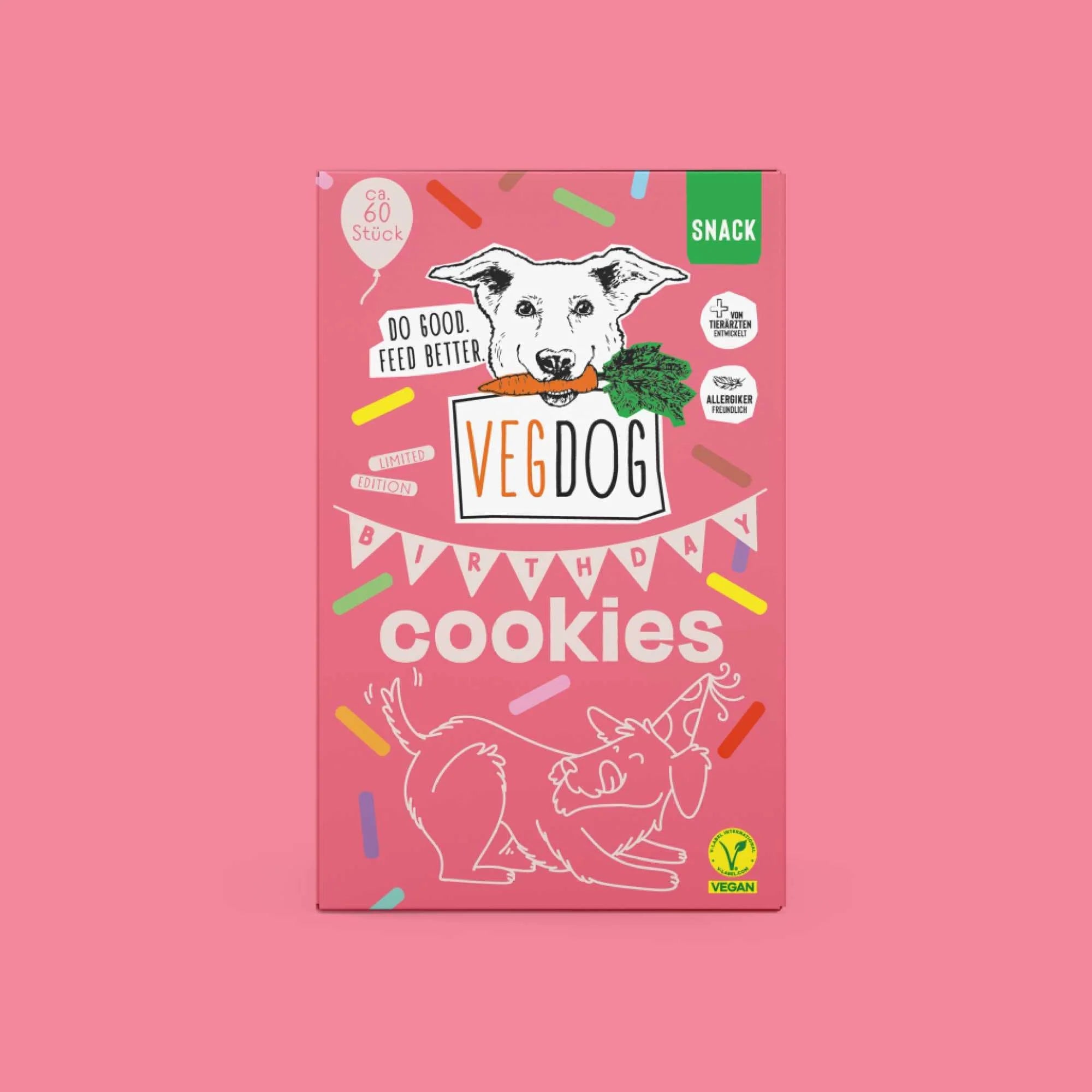 VEGDOG Birthday Cookies | Limited Edition Vegan Dog Biscuits with Pear &amp; Redcurrant (400g) - Share Happy Outfits