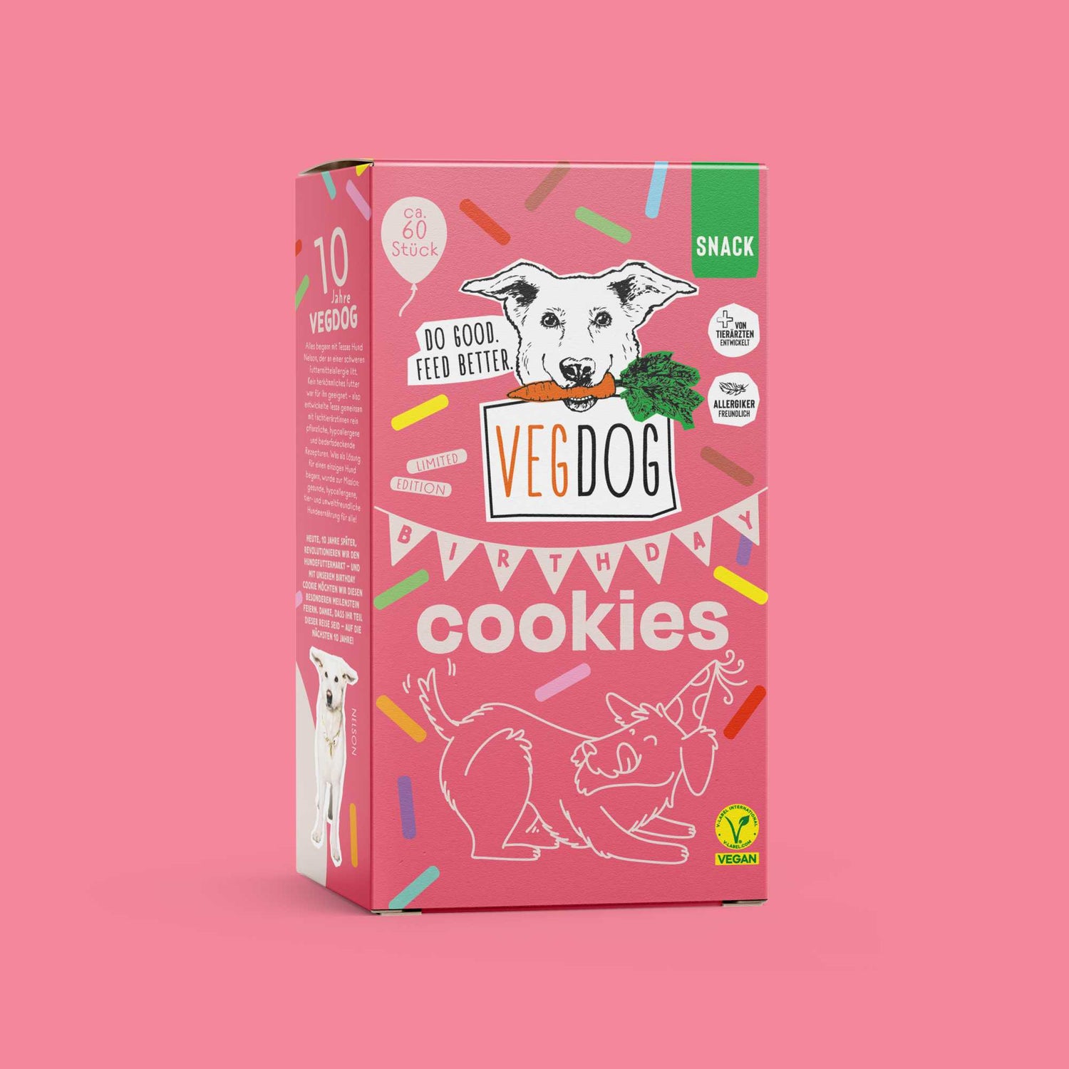 VEGDOG Birthday Cookies | Limited Edition Vegan Dog Biscuits with Pear &amp; Redcurrant (400g) - Share Happy Outfits