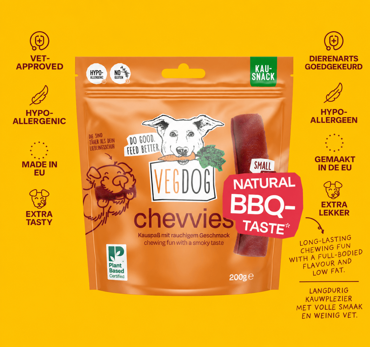 VEGDOG Chevvies Small - Vegan BBQ Dog Chews with Smoked Paprika - Share Happy Outfits