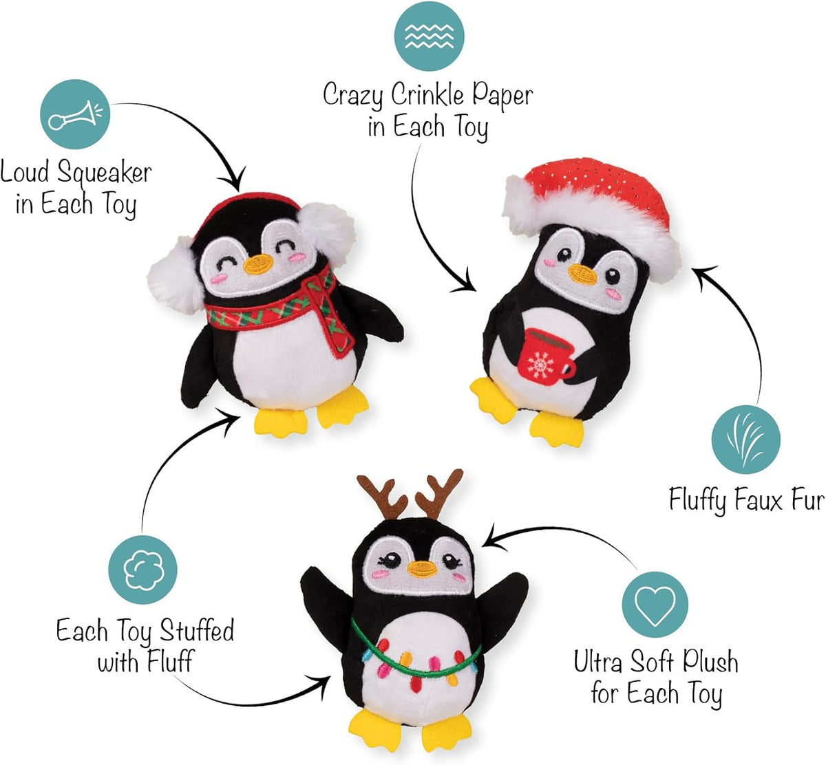 Waddle Squad - 3-Piece Christmas Penguin Dog Toy Set