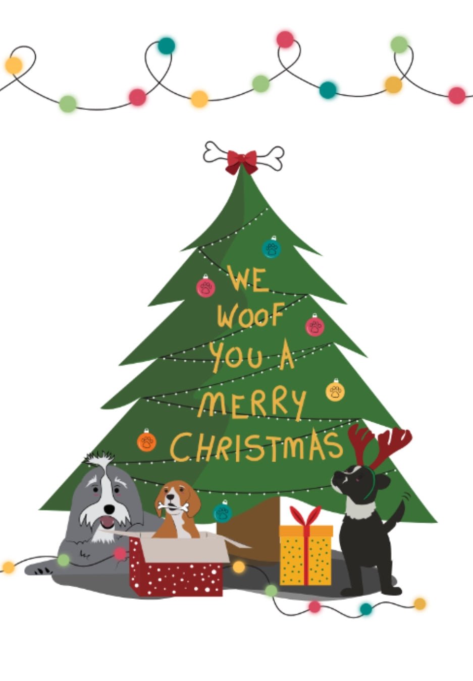 Cartoon Christmas tree with dogs and &