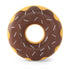 Donut-shaped object with chocolate glaze and yellow edge on a white background